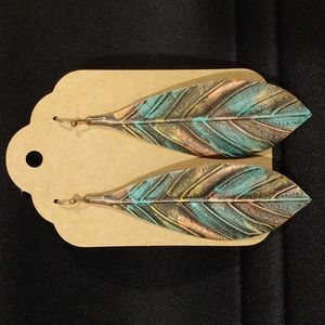 Bronze Color Metal feather earrings